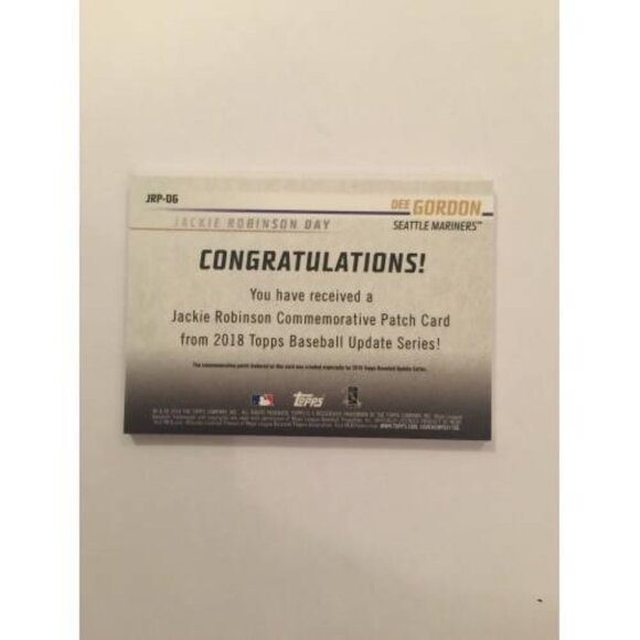 2018 Topps Update Dee Gordon Jackie Robinson 42 Patch Card JRP-DG Mariners (027) - Picture 2 of 2